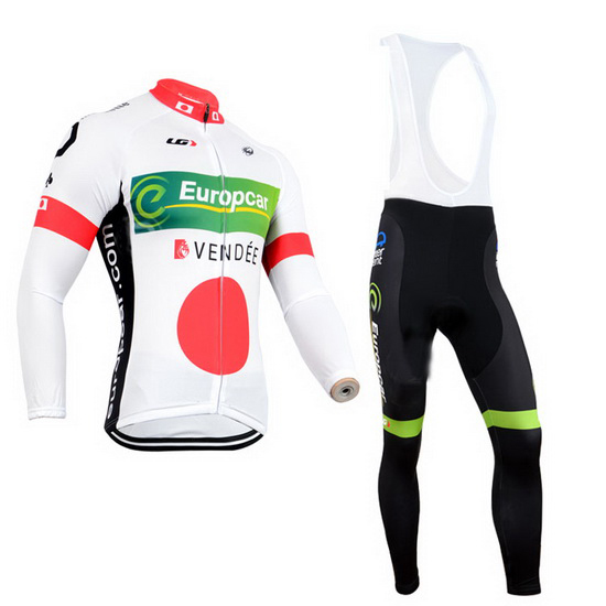 2014 Maillot Europcar Tirantes Mangas Largas Blanco Y Rojo